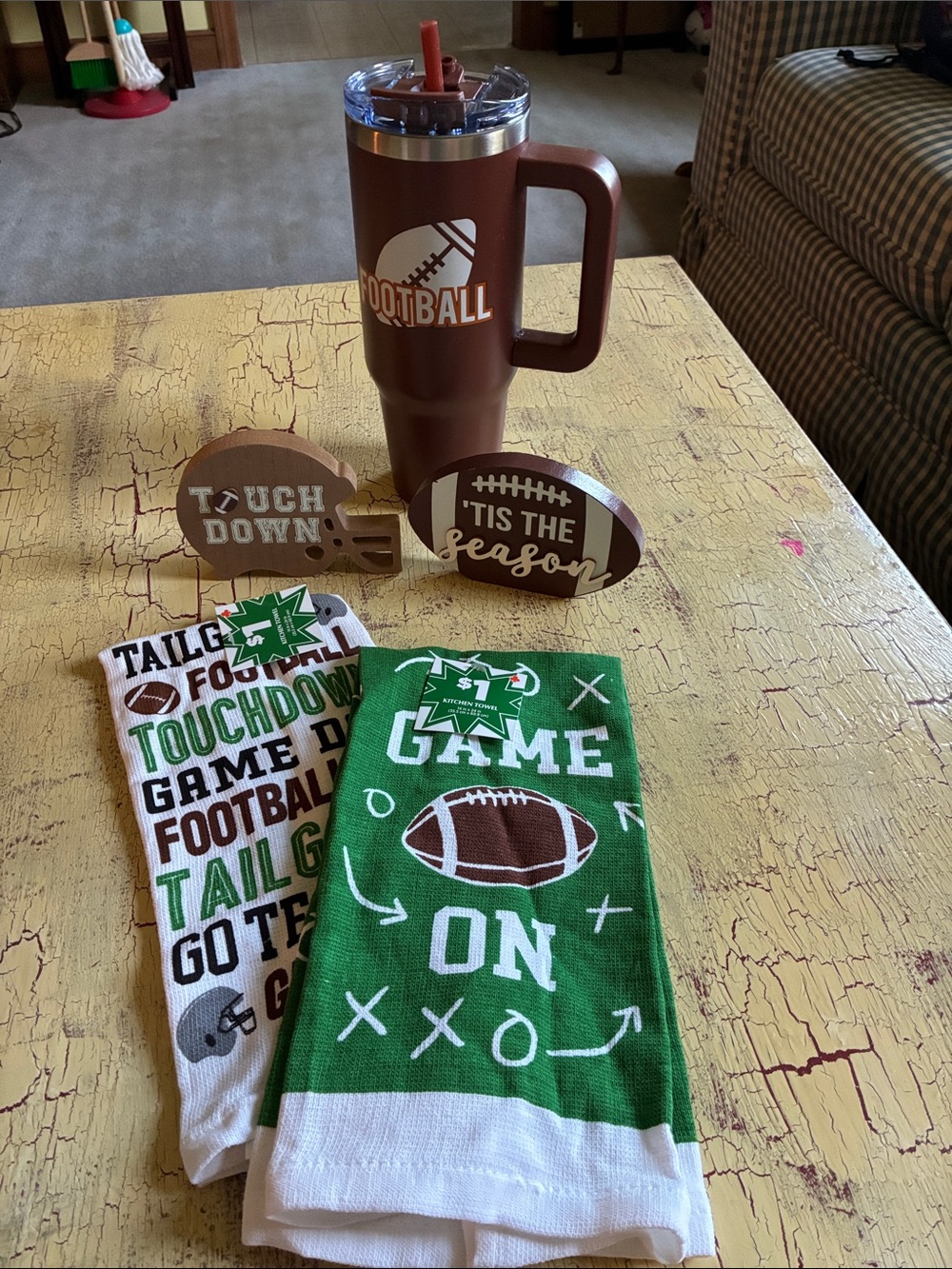 Football Game Day Tumbler + Decor & Printed Towels
